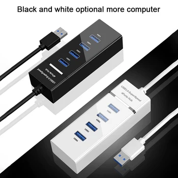 1pc USB 3.0 Hub 4 Porty Rozbočovač Adaptér, Dĺžka Kábla 30 cm Pre Stolné PC, Mac Notebooku, Klávesnice, Myši, Mobilné Pevného Disku Čierna Biela