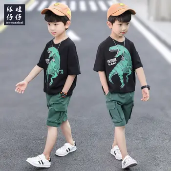 2023 Módne Chlapec, Baby, Deti, Oblečenie Leta Obliekať Nové Baseball Dinosaur-Krátke rukávy T-shirt + Šortky 2-ks Sada 4 5 6 8 12Y