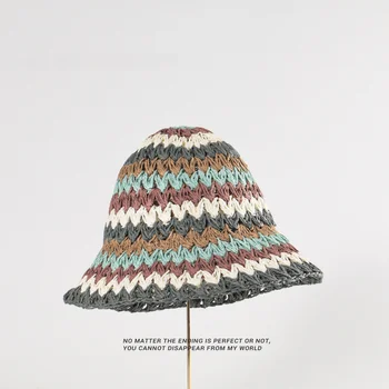 Kórejský Krátke-brimmed Slamy Vedierko Hat Rainbow Gradient Duté Vedierko Hat Tenké Priedušná opaľovací Krém Clonu Prúžok Slamy Slnko Klobúk