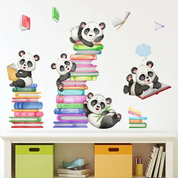 Roztomilý Zvierat Panda Knihy, Samolepky na Stenu pre Deti Škôlky Dekor Čítanie Miestnosti Dekorácie Študent Knižnica Odtlačkový Triede nástenná maľba Plagát