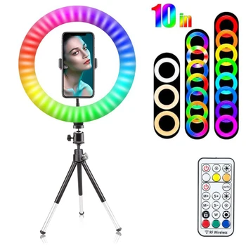 LED Prsteň Svetla 10 inch RGB Video Svetlo s Statívy Stojan Telefónu RGB RingLight Nahrávanie Videa Selfie Foto Kolo Farba Výplne Lampa