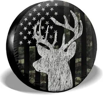 Americká Vlajka Elk Náhradné Pneumatiky Kryt Chrániče Zahŕňa Nepremokavé Obaly Univerzálne vhodné pre Príves Rv SUV Truck Camper Cestovanie