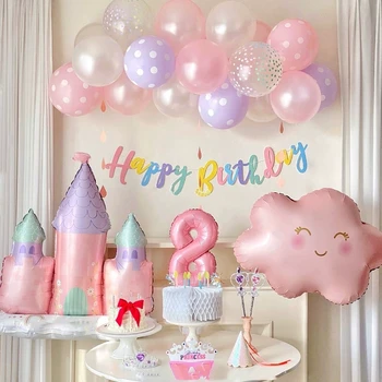 Roztomilý Ružový Balónik Nastaviť Happy Birthday Banner Castle Party Balóny Honeycomb Tortu Baby Sprcha Spp