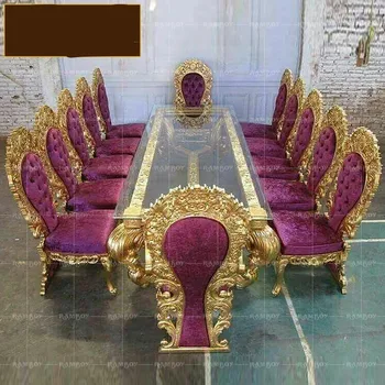 Európska zlatá fólia jedálenský stôl a stoličky kombinácii masívneho dreva vyrezávané villa nábytok obývacia izba