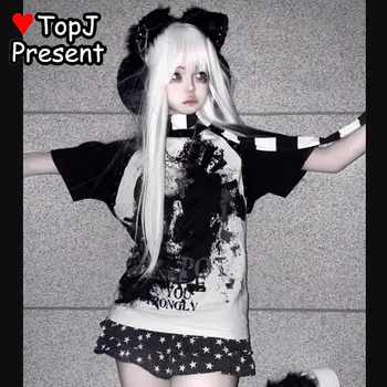 Ženy Y2K Dievča Gothic Lolita Harajuku Punk Japonský subkultúry punk Harajuku krátky rukáv košele t t-shirt