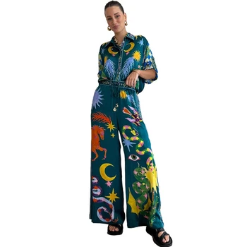Dve Kus Afriky Oblečenie Afriky Nové Dashiki Módne Kvetina Tlače Vyhovovali Top A Nohavice Nohavice Strany Oblečenie Pre Ženy