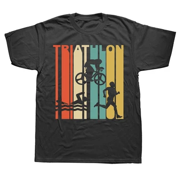 Zábavné retro Triatlon tlač lete mužov a žien polyester-krátke rukávy T-shirt