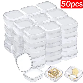 1-50pcs Mini Úložný Box Priehľadný Námestie Plastový kufrík pre Náušnice Krúžok Šperky Obalov Prenosné obchod s potravinami Skladovanie Organizátor