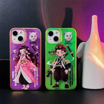 Luxusné Démon Vrah Anime Matný Gradient Jasné Puzdro Pre IPhone 14 13 12 Pro Max Kamado Tanjirou Fluorescenčné Dúhové Kryt