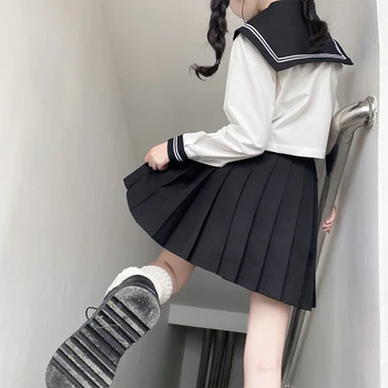 Japonský Školské Dievča Jednotné Plus Veľkosť JK Black Námorník Základné Cartoon Navy Námorník Jednotné Sady Tmavomodrý Kostým Ženy, Dievča, Kostým
