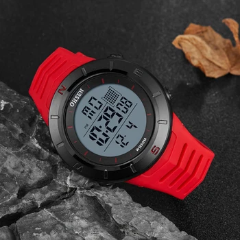 OHSEN Digitálne Muži Hodinky Elektronické Led Vonkajšie Vojenské Wateroof Náramkové hodinky Red Silikónové Módne Potápanie Sport Stopky Hodiny
