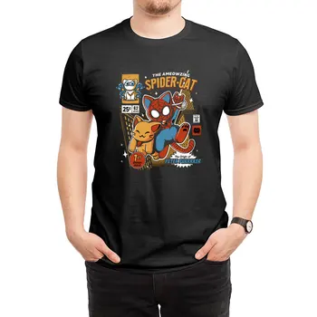 Vtipné spider mačka karikatúra grafiku, t košele muži ženy Krátke-sleev Novinka Tvorivé Bavlna topy Populárne Street Fashion cool tričko