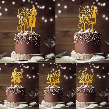 Nový Zdravie 2024 Šťastný Nový Rok Party Tortu Mulčovače, Zlaté Akryl Veselé Vianoce Cake Vňate na Nový Rok Strany Cake Dekorácie