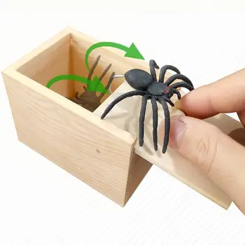 Zábavné Halloween Šťastný Vtip Boxy Gumy Spider Žart Happy Box Ručne Drevené Spider Box Spider Peniaze Prekvapenie v Krabici