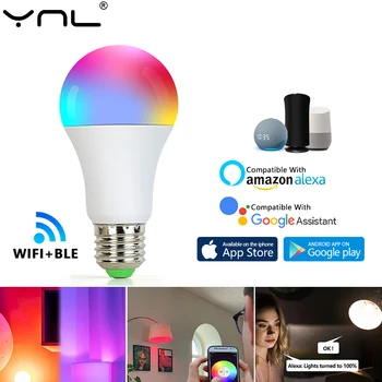 WiFi E27 LED RGB Smart Žiarovka 10W AC 220V 230V Také Pestré Neónové Svietidlo, Inteligentný Život App Riadenie Podpory Alexa Google Svetlo