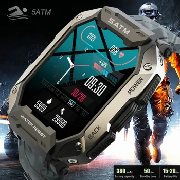 C20 Vojenské Človek Pozerať Mužov Smartwatch Carbon Black Ultra Armády Vonkajšie IP68 5ATM Nepremokavé Srdcovej frekvencie Kyslíka v Krvi, Satm Nositeľné