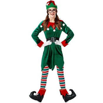 Halloween Ženy Christmas Elf Kostým Santa Helper Maškarný Zelená Klaun Oblečenie Maškarný
