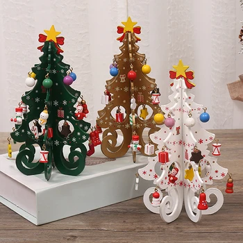 Ručné Stereo Drevené Vianočný Stromček, Biela/Zelená/Gold Vianočný Stromček Detí Rozloženie Vianočné Dekorácie, Ozdoby