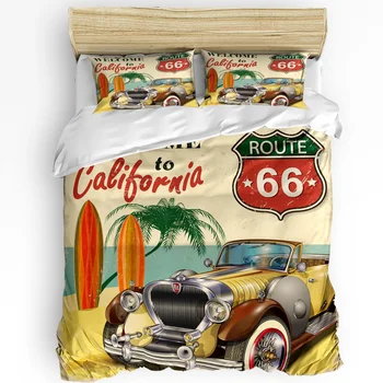 Retro Auto Prímorské Pláže Plagát California 3ks posteľná bielizeň Nastaviť Pre Manželskou Posteľou bytový Textil Perinu Deka Kryt obliečka na Vankúš