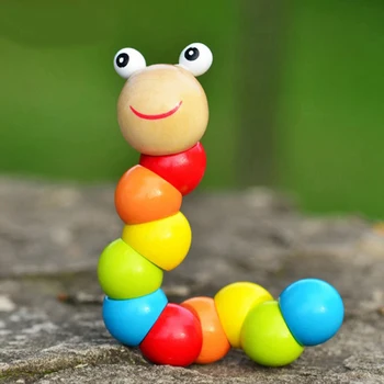 Roztomilá Detská Hračka Drevené Twist Caterpillar Model Obrázok Multicolor Carpenterworm Blok Dieťa Tvorivé Vzdelávací Nástroj Hmyzu Model