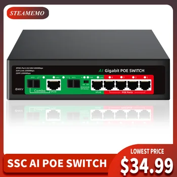 STEAMEMO Plný Gigabit 4 Port, PoE Switch 48V 2 SFP Zabudovaný zdroj 52W Ethernet Switch Siete Pre IP Kamery & Wireless AP