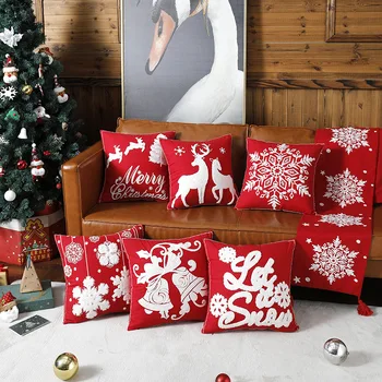 Veselé Vianoce Vankúš 45x45CM Vyšívané Elk Snowflake Bell Dekoračné Vankúše, Domáce Stranu Gauč Bavlna Plátno obliečka na Vankúš