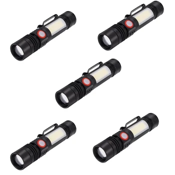 5X LED Baterka Vodotesný, Baterka Magnetické Pochodeň Zoom T6+KLAS Baterka S klipom Strane Svetla 18650 Batérie