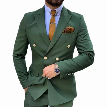 Royal Zelené pánske Oblek 2023 Dvojité Breasted Slim Fit Formálne Svadobné Party Vyhovuje Groomsmen Sako Nohavice 2 Ks Terno Masculino