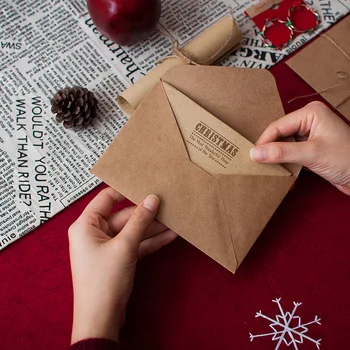 12pcs/set Kraft Papier Obálky Veselé Vianoce Leter Podložky Nastaviť Vintage Písací Papier Pozvánky Kryt Tesnenia Nálepky