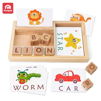 Coogam Drevené Zodpovedajúce Písmená Hračka s Flash Kariet Slová Montessori ABC Abecedy Vzdelávania Vzdelávacie Puzzle pre Deti Predškolského