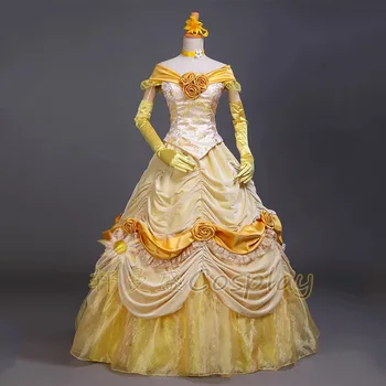 Nový Príchod Princezná Luxusné Cosplay Kostým Belle Žlté Šaty Pre Ženy Halloween Kostýmy Zákazku