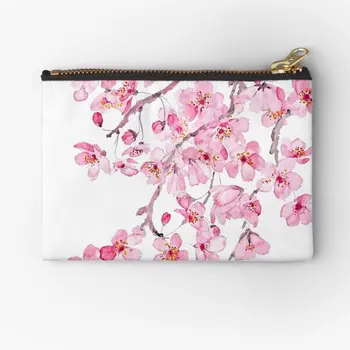 Ružová Cherry Blossom Akvarel 2020 Zips Vrecká Ženy Čistý Malé Vrecka Peňaženku Vrecku Bielizeň Peniaze Tlačidlo Skladovanie Nohavičky Ponožky