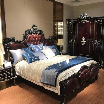king size Európsky štýl posteľ royal nábytok antique gold hotel spálňa sady
