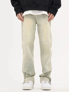 Skinny Džínsy Mužov Y2k Jeseň Fashion Bežné Retro Fit Núdzi Jednoduché Jednofarebné Nohavice Zip Slabé Žltá Slim Džínsové Nohavice