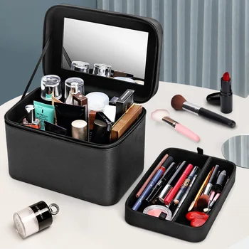 2022 Kozmetické Úložný Box Prenosná Cestovná Kozmetická Taška Prenosné, Jednoduché Zrkadlo Veľká-kapacita make-up Tašky pre Ženy