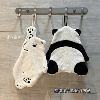 Roztomilý Kreslený Panda Strane Utrite Detí Visí Vody Absorpčné Psa Vreckovku Coral Plyšové Utrite Ruky Handričkou netkanej Textílie