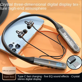 Krku zavesené bezdrôtový Bluetooth headset Crystal Digitálny Displej ultra-dlhý pohotovostný krku headset unisex športové headset