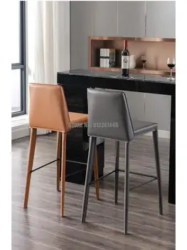 Taliansky minimalistický bar stoličky, kožené sedlo tvorivé bar stoličky moderný jednoduchý domácnosti ťažké kožené vysoké stolice