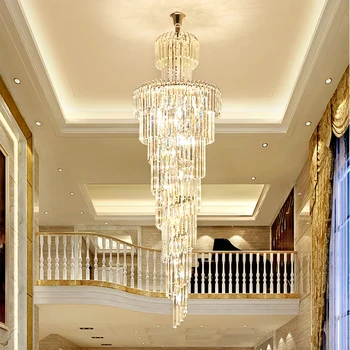 Moderné Gold Crystal Visiace Prívesok Svetlo Duplex Budovy Veľké Lustre Pre Dekorácie Luxusné Schodisko LED Lustre