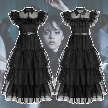 Streda Addams Cosplay Šaty pre Dievča Deti Filmu streda Cosplay Kostýmy Black Gotické Šaty Halloween Party Ženy Oblečenie