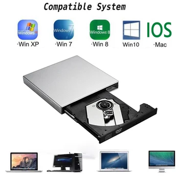 Slim Externá Optická Jednotka USB2.0 DVD-ROM Prehrávač CD Napaľovačka Spisovateľ pre PC, Notebook
