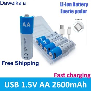 Vysoká Kapacita 1,5 V AA 2600 MAh, USB Nabíjateľné Li-ion Batérie pre Diaľkové Ovládanie Myši Malý Ventilátor Elektrická Hračka na Batérie + Kábel