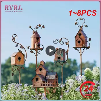 1~8PCS Bird House S Pól Kovové Vtáčie Kŕmidlá Záhradné Stĺpiky, Umenie Vták Domy Na Nádvorí Dvore, Terasa, Vonkajšie Záhradné