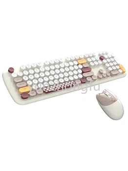 Bezdrôtová klávesnica, mačka, myš, set, roztomilý kreslený stolný počítač, notebook úrad pre dievčatá