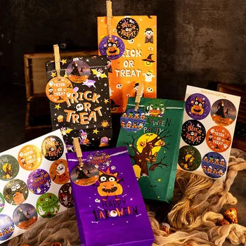 12pcs Trick or Treat Candy Cookies Tašky s Samolepky Šťastný Halloween Party Deti Darčekové Balenie Vrecia Halloween Dekorácie 2023