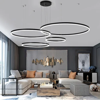 Obývacia izba luster 2021 nové jednoduché moderné atmosféru domova kolo jedáleň lampa black ring svetlo LED Závesné svietidlo